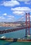 Panoramic view Tajo river and 25th of april bridge, Lisbon - Portugal