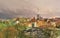 Panoramic view of Tallinn old town with its medieval walls and towers at night light, Estonia