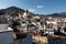 Panoramic view of Taxco,  including the Santa Prisca church.