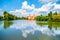 Panoramic view of Telc historical center. Water reflection, Czech Republic. UNESCO World Heritage Site.