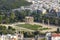 Panoramic view of the Temple of Olympian Zeus, Athens, Greece. Overview of Athens with The Temple of Olympian Zeus in the centre