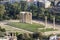 Panoramic view of the Temple of Olympian Zeus, Athens, Greece. Overview of Athens with The Temple of Olympian Zeus in the centre