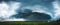 Panoramic view of a terrifying dark thunderstorm approaching