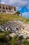 Panoramic view of Theatre of Dionysos Eleuthereus ancient Greek theater at slope of Acropolis hill in Athens, Greece