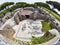 Panoramic view of the thermal baths of Neptune in the archaeological excavations of Ostia Antica with the famous mosaic depicting