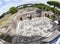 Panoramic view of the thermal baths of Neptune in the archaeological excavations of Ostia Antica with the famous mosaic depicting