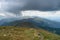 Panoramic view on thunderstorm clouds from Hoverla, Carpathian mountains, Ukraine