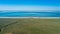 Panoramic view to Baskunchak Salt Lake and steppe from the red mount Bogdo in Astrakhan State in Russia.