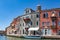 Panoramic view to canal in Burano, the island of venice with historic glass blowing industry