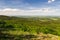 Panoramic view to Czech spring valley landscape to hill Velky Kamen in natural area Slepici hory