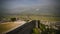 Panoramic view to Gjirokastra castle with the wall, tower and Clock, Gjirokaster, Albania