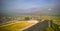 Panoramic view to Gjirokastra castle with the wall, tower and Clock, Gjirokaster, Albania