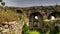 Panoramic view to Gjirokastra castle with the wall, tower and Clock, Gjirokaster, Albania