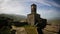 Panoramic view to Gjirokastra castle with the wall, tower and Clock, Gjirokaster, Albania