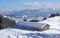 Panoramic view to mountain range and valley, cottage, bavarian l