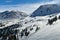 Panoramic view to the mountains at Breckenridge Ski resort. Extreme winter sports.