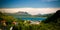 Panoramic view to Napp village and Skjellsteinvika bay at Flakstadoya Island, Lofoten, Norway