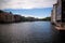 Panoramic view to Nidelva river and stilt houses, Trondheim, Norway