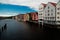 Panoramic view to Nidelva river and stilt houses, Trondheim, Norway