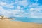 Panoramic view to a perfect dreamy paradise white yellow sandy b