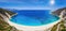 Panoramic view to the popular beach of Myrtos, Kefalonia island, Greece
