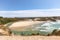 Panoramic view to Praia de Odeceixe, Surfer beach on the West coast of Algarve, District Aljezur Portugal