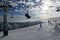 Panoramic view to the ski slopes with fresh snow from the Octagon cafe observation deck