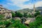 Panoramic View to the Spring and Green cityscape of Mostar,