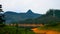 Panoramic view to Sri Pada peak and lake with tea plantation, Nuwara Eliya, Sri Lanka