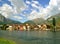 Panoramic view to the village Pescarenico of Lecco in a sunny spring day.