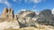 A panoramic view on Toblinger Knoten and surrounding mountains in Italian Dolomites. Difficult ad dangerous climbing route.