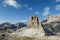 A panoramic view on Toblinger Knoten and surrounding mountains in Italian Dolomites. Difficult ad dangerous climbing route.