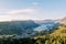 Panoramic view from the top of the mountain to the Bay of Kotor surrounded by mountains. Montenegro