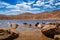 Panoramic view from the top of the mountains in Mexico, the view is incredible, the lake in the middle of the crater due to the