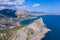 Panoramic view towards Green bay of Novy Svet New World, mountain Falcon, Cape Kapchik, tourist Golitsyn trail