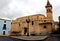 Panoramic view of the tower bells and big clock of the archpriestal Saint Santiago church in Villena city