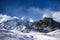 Panoramic view of towering mountains