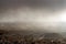 Panoramic view on town in snowstorm coming.