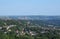 Panoramic view of the town of west yorkshire from above with streets and houses surrounded by trees and fields