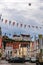 Panoramic view of traditional colorful gothic houses in Old Town, Landshut, Bavaria, Germany.