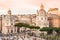 Panoramic view of Trajan`s Column at sunset, piazza Foro Traiano, Rome, Italy