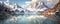 panoramic view of a tranquil lake surrounded by towering mountains, with the reflection of the snow-capped peaks panorama