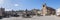 Panoramic view of Trujillo main square. Church of San Martin and statue of Francisco Pisarro (Trujillo, Caceres, Spain