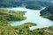 Panoramic view of Tuyen Lam lake with pine forest