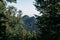 Panoramic view of the two-headed rocky mountain. Mountains and landscapes of the Caucasus nature reserve in Russia