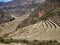 Panoramic view of typical stone terraces in Sacsayhuaman Inca Archaeological Park in Cusco, Peru