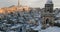 Panoramic view of typical stones Sassi di Matera and church of Matera 2019 with snow on the house, concept of travel and