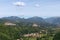 Panoramic view of the Umbrian hills and two medieval towns on th