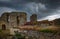 Panoramic view from Valkenburg Castle with dark clouds