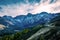 Panoramic view of the valley of the Obere Glanegg Alm Malga Dosso Piccolo with the high rising alp mountains of the Texelgroup